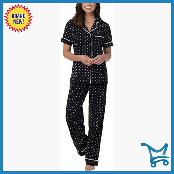 X-Small 100% Cotton Pajama Set Short Sleeve Button-Front Top Relaxed Fit